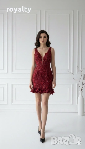 Червена Официална Дамска Рокля , снимка 2 - Рокли - 53706772