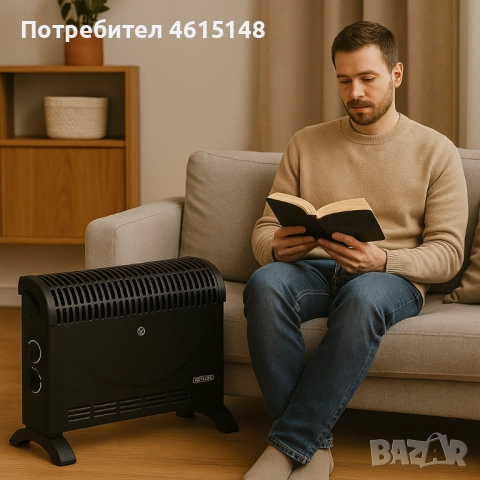 Конвекторен отоплител Rosberg – 2000W, 3 степени, с вентилатор, защита от прегряване, черен, снимка 4 - Други - 51985287