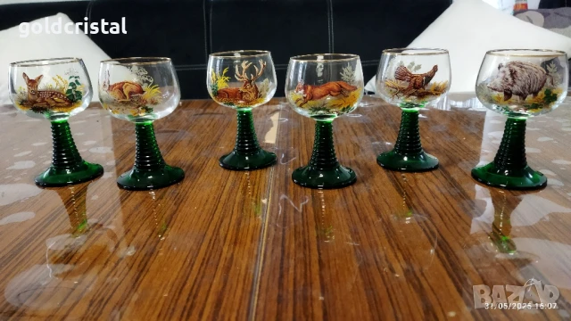 стари френски кристални чаши с ловни мотиви , снимка 9 - Антикварни и старинни предмети - 50587695