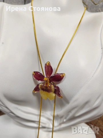 Колие с естествен цвят на мини орхидея. , снимка 6 - Колиета, медальони, синджири - 53614060