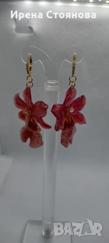 Обеци с естествен цвят на мини орхидея Miltonia. Цветче с размери 5/4,5 см. , снимка 12 - Обеци - 51090714