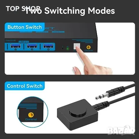 Нов превключвател за 2 компютъра Споделят 1 монитор и 4 USB 3.0 Аксесоар лаптоп част Хъб, снимка 6 - Друга електроника - 49451182