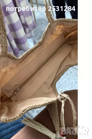Нова дамска лятна плетена чанта с пискюл, снимка 4 - Чанти - 50573526