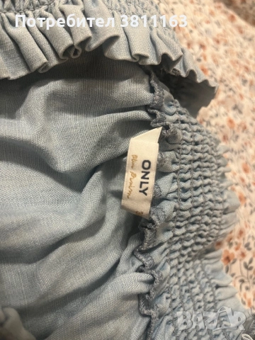 Ленена блуза с дълъг ръкав без рамене с еластично деколте 38 номер на марка ONLY , снимка 2 - Блузи с дълъг ръкав и пуловери - 53852578