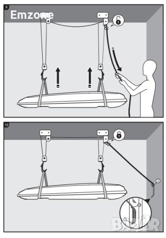 MENABO Стойка куки колани съхранение окачване автобокс кутия за кола колело Гараж Таван, снимка 9 - Аксесоари и консумативи - 44382163