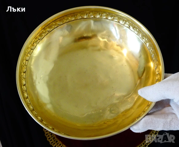 Посребрена фруктиера,купа,релефни рози,позлата. , снимка 2 - Антикварни и старинни предмети - 53830148