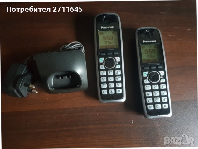 Panasonic безжичен DECT телефон, 2 слушалки, секретар