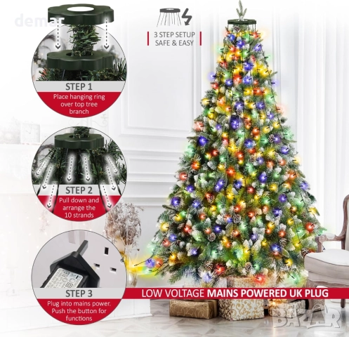 Коледни лампички за елха NETTA 2,5 м x 12 нишки 300 LED, 8 режима, многоцветни, снимка 5 - Декорация за дома - 52119010