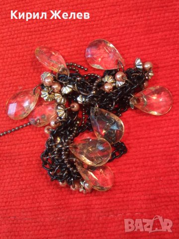 СКЪПОЦЕННА РЕТРО АРТ НУВО ОГЪРЛИЦА  ГОЛЕМИ ФАСЕТИРАНИ БОХЕМСКИ КРИСТАЛНИ ВИСУЛКИ 27122, снимка 2 - Колиета, медальони, синджири - 35053214