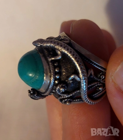 сребърен пръстен с тюркуаз , снимка 6 - Пръстени - 51756255