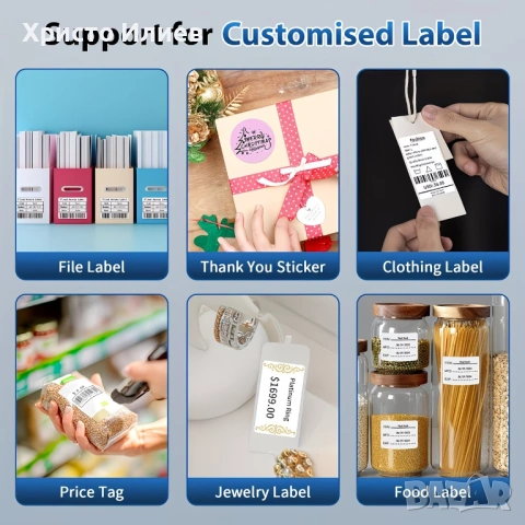 Принтер за етикети Преносим Термопринтер за малък бизнес, адрес, лого, дрехи, Принтер за стикери, снимка 12 - Принтери, копири, скенери - 53705170