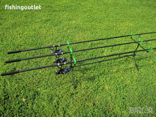 Промо комплект ! 3 шарански въдици 3.60мт и 3 макари с 10 лагера и двоен аванс