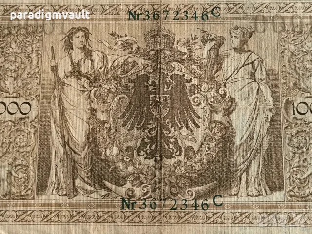 Райх банкнота - Германия - 1000 марки (зелен печат) | 1910г., снимка 5 - Нумизматика и бонистика - 55853230