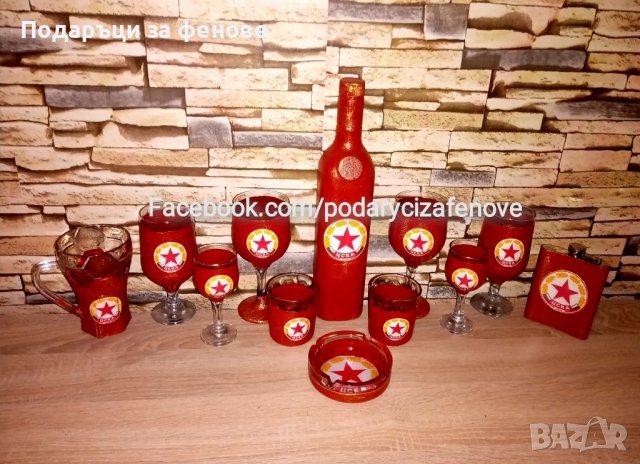 Подарък за фен на ЦСКА- ръчно изработена бутилка с логото, снимка 2 - Фен артикули - 38417111