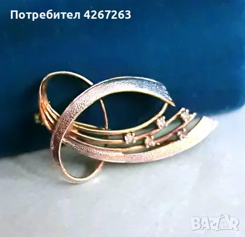 Винтидж сребърна брошка с позлата, снимка 3 - Други - 49260704