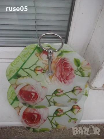 Фруктиера стъклена метал на две нива, снимка 3 - Аксесоари за кухня - 49237772