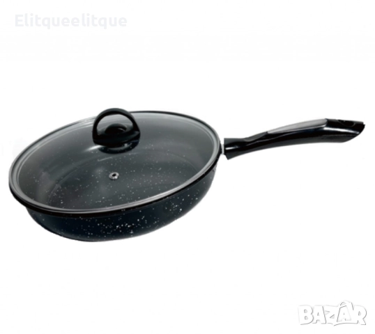 Тиган с капак Rosberg, 26х5.5см., Въгл. стомана, Черен меланж, снимка 5 - Съдове за готвене - 52241839