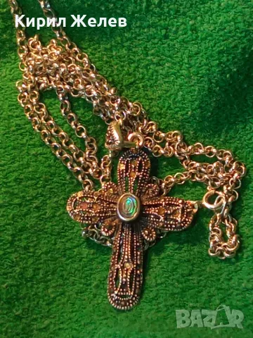 АВТОРСКИ АЖУРЕН СРЕБЪРЕН КРЪСТ СРЕБРО 925 NF с КРАЛСКИ СЕДЕФ МАРКАЗИТИ СРЕБЪРНА ВЕРИЖКА ИТАЛИЯ 41807, снимка 16 - Колиета, медальони, синджири - 49486908