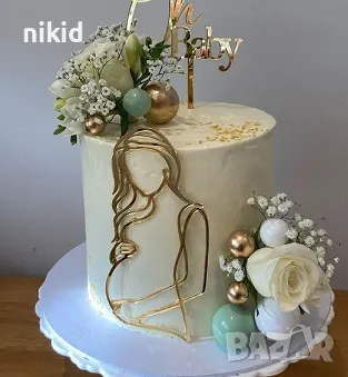 Бременна жена контур златен топер украса декор торта парти baby shower