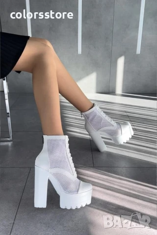 Летни боти на ток - бяла кожа с мрежа - 74-2

, снимка 2 - Дамски боти - 50462821