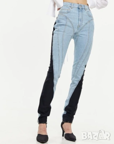 По Модел на MUGLER Модни Дамски Джинси Корейски Дънки с Висока Талия Пачуърк Вталени Разтегаем Модел, снимка 3 - Дънки - 53635706