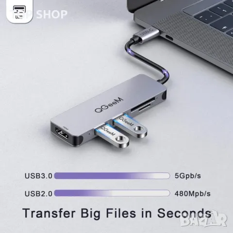 5-в-1 HDMI USB-C хъб QGEEM, снимка 10 - Друга електроника - 48512195