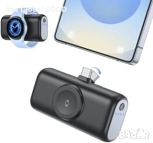 Мини power bank 5000mAh 3-в-1 за Samsung и iPhone USB-C