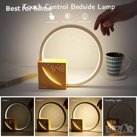 Нощна, LED , сензорна лампа за събуждане с 10 звуци, 2 будилника, 3 нива на яркост, снимка 4 - Настолни лампи - 51472668