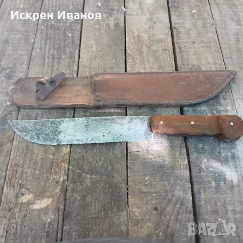 Стар кован нож с кожена кания, снимка 3 - Ножове - 55969231