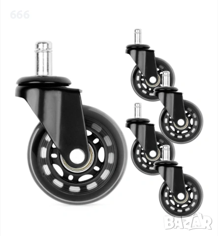 Комплект от 5 колелца за офис столове за твърд под 6.3 cm-10 mm