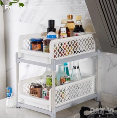 Органайзер с плъзгащи се два рафта, снимка 5 - Аксесоари за кухня - 51646696