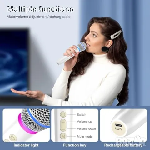 Нов Караоке микрофон с презареждащ се приемник – Чист звук, 30м обхват, снимка 4 - Микрофони - 49010027