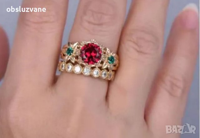 Двоен дамски пръстен с червен диамант, нов 💥, снимка 2 - Пръстени - 37132444