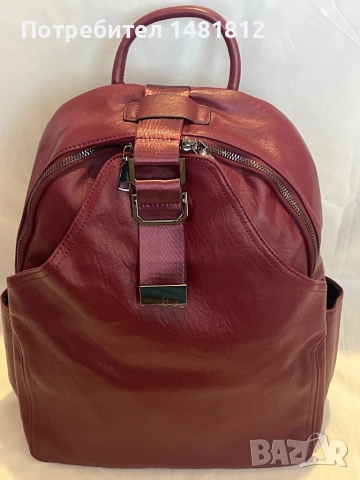 Дамска кожена раничка в цвят бордо