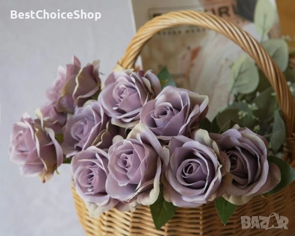 10 бр. изкуствени копринени рози букети за сватби, партита, домашна декорация - есенен лилав