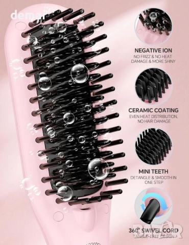 LANDOT Мини нагреваема четка за изправяне на коса с отрицателни йони, снимка 5 - Преси за коса - 51755188