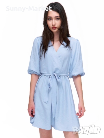 Дамска синя рокля с колан
