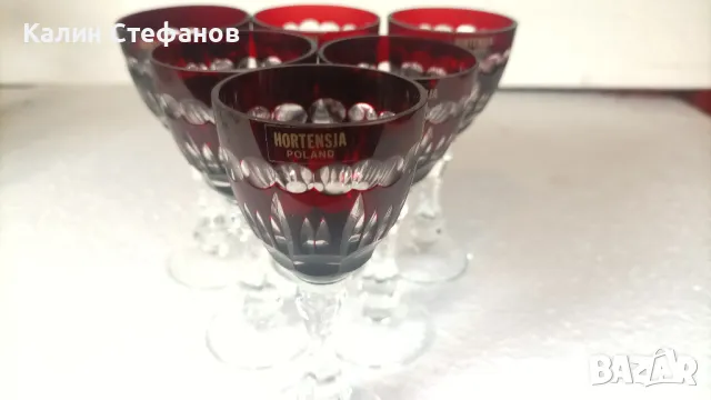 Червен кристал, ракиен комплект от 6 бр, Полша, снимка 10 - Чаши - 50414123