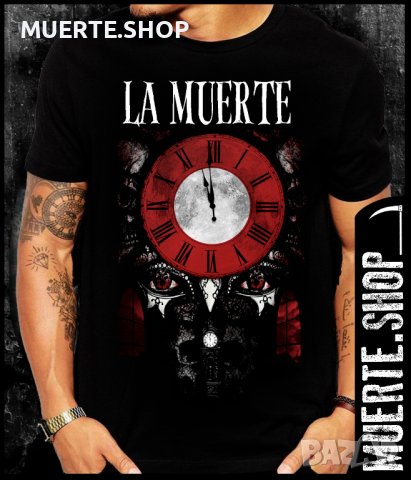 Черна тениска с щампа LA MUERTE RED CLOCK