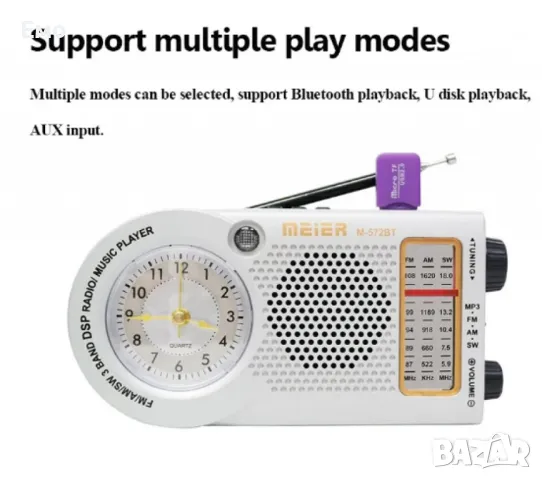Мултифункционално настолно Bluetooth радио и аудио вграден музикален плейър - MEIER M-572BT, снимка 5 - Радиокасетофони, транзистори - 48524827