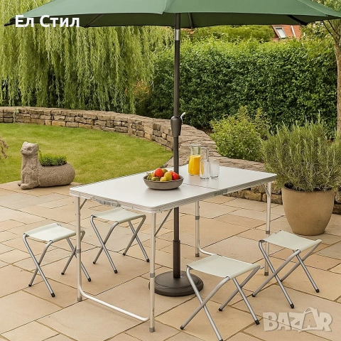 Комплект сгъваема алуминиева маса с 4 стола – идеален за къмпинг, двор и почивка, снимка 8 - Къмпинг мебели - 53809224
