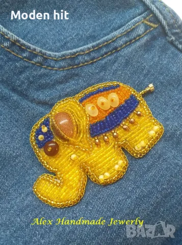 Брошка - аксесоар "Индийски слон" с пясъчен авантюрин. Ръчна изработка., снимка 5 - Други - 49702349