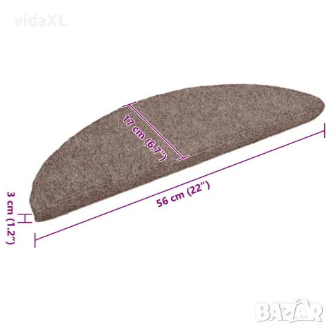 vidaXL Постелки за стълби, самозалепващи се, 15 бр., 56x17x3 см, светлокафяви, полукръгли, снимка 8 - Изтривалки - 56145993