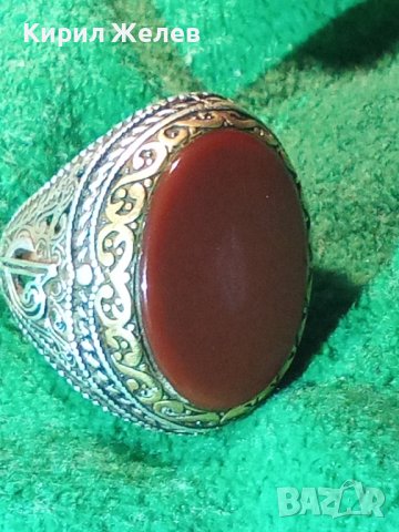 ОГРОМЕН СТАР ТУРСКИ СРЕБЪРЕН СКЪПОЦЕНЕН РЕТРО ПРЪСТЕН СРЕБРО 925 с ПОЛИРАН КАРНЕОЛ в ПОЗЛАТА 30747, снимка 18 - Антикварни и старинни предмети - 40575365