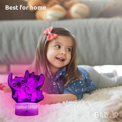 3D Нощна лампа  Лило и Стич  с дистанционно управление -16 цвята, снимка 3 - Други - 50459541