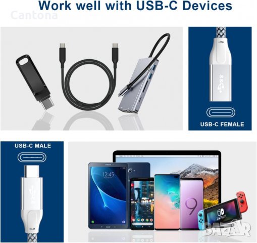 Basesailor USB C удължителен кабел 200 см [100 W, 10 Gbps] USB-C 3.1 Gen 2,Thunderbo, 4K видео кабел, снимка 7 - Кабели и адаптери - 40197692