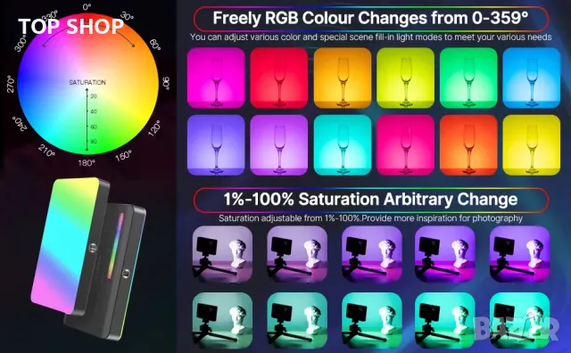 VIJIM VL120 RGB преносима LED DSLR видео светлина за камера/CRI 95+2500-9000K/3100 mah батерия, снимка 8 - Светкавици, студийно осветление - 49308619