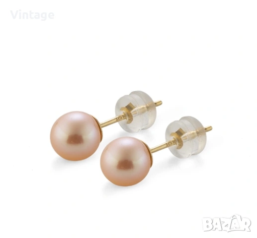 Вечна класика! Златни обеци с розови перли Акоя , снимка 3 - Обеци - 53429679