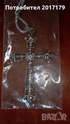 синджир с голям кръст камъни тип Сваровски колие медальон, снимка 2 - Колиета, медальони, синджири - 34545335
