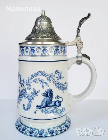 Бирена халба на известната мануфактура Schrobenhausen с калаен капак известна още като beer stein., снимка 6 - Други ценни предмети - 51211225
